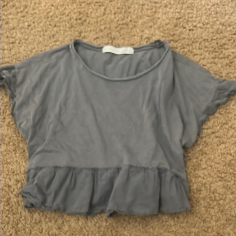 Altar'd State Gray Crop Top with Ruffled Sleeves